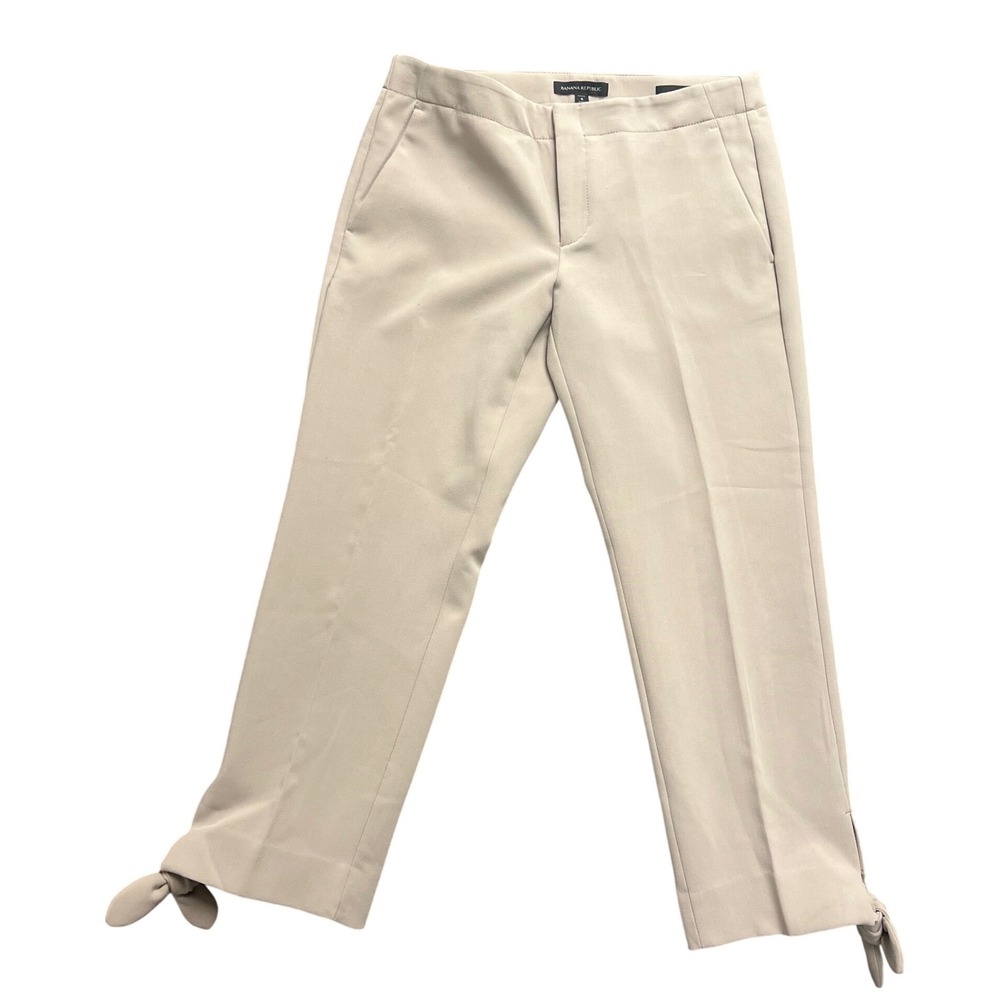 Banana Republic Avery Dress Pants Womens 6P Tan Tie Ankle Cropped Slim Business‎